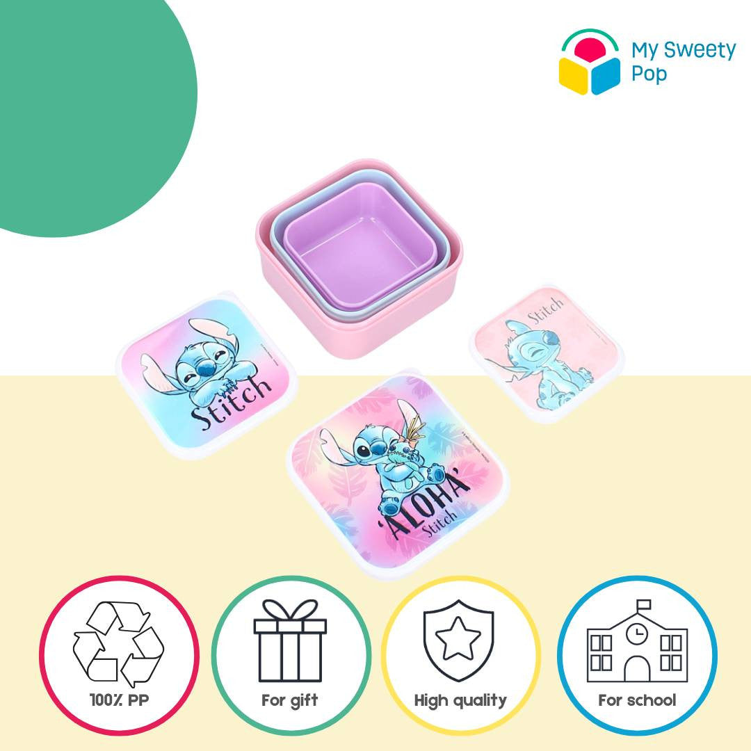 Lot de 3 boîtes à goûter Stitch - Rose/Violet/Bleu