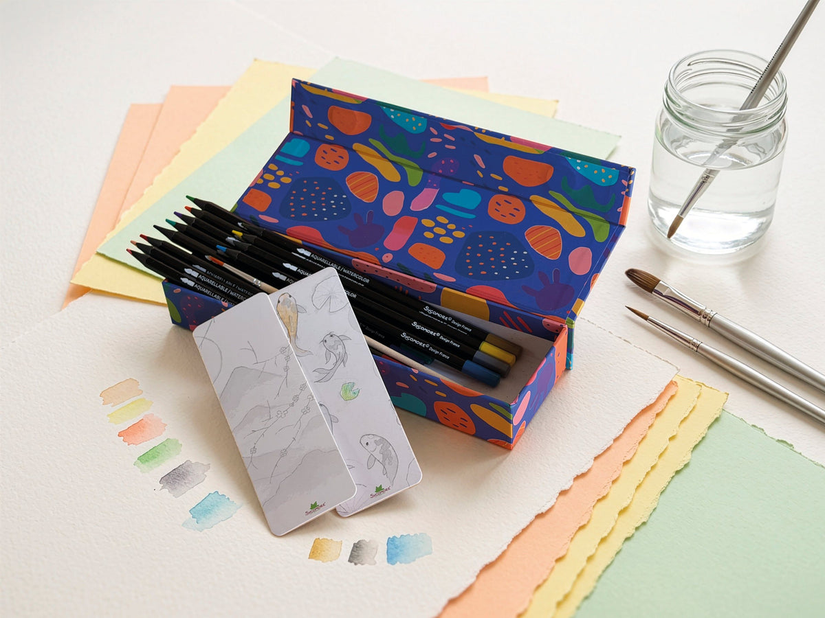 Au sycomore - 12 Crayons Aquarellables et 2 Feuilles