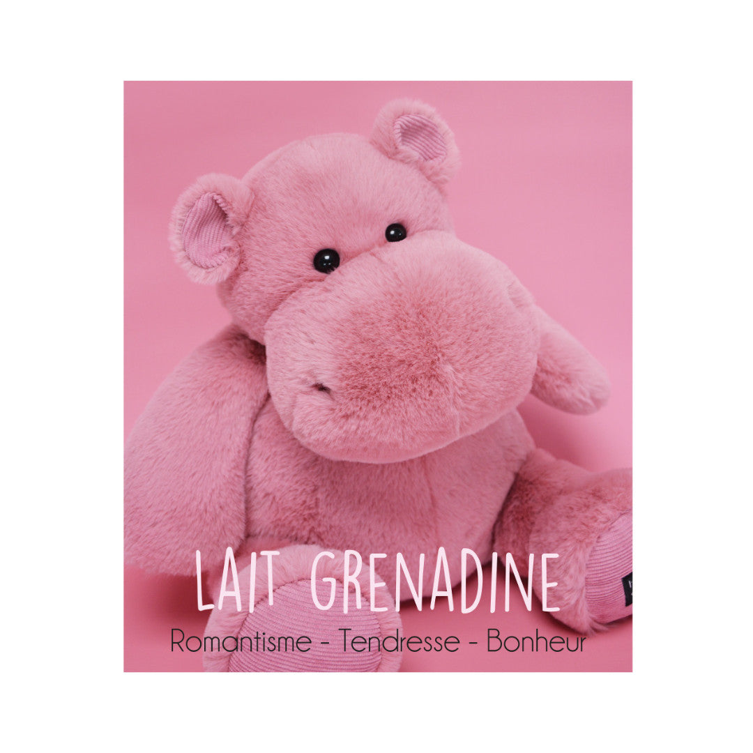 Histoire d’Ours - Peluche hippopotame HIP'FUN Rose- Lait grenadine - 40 cm