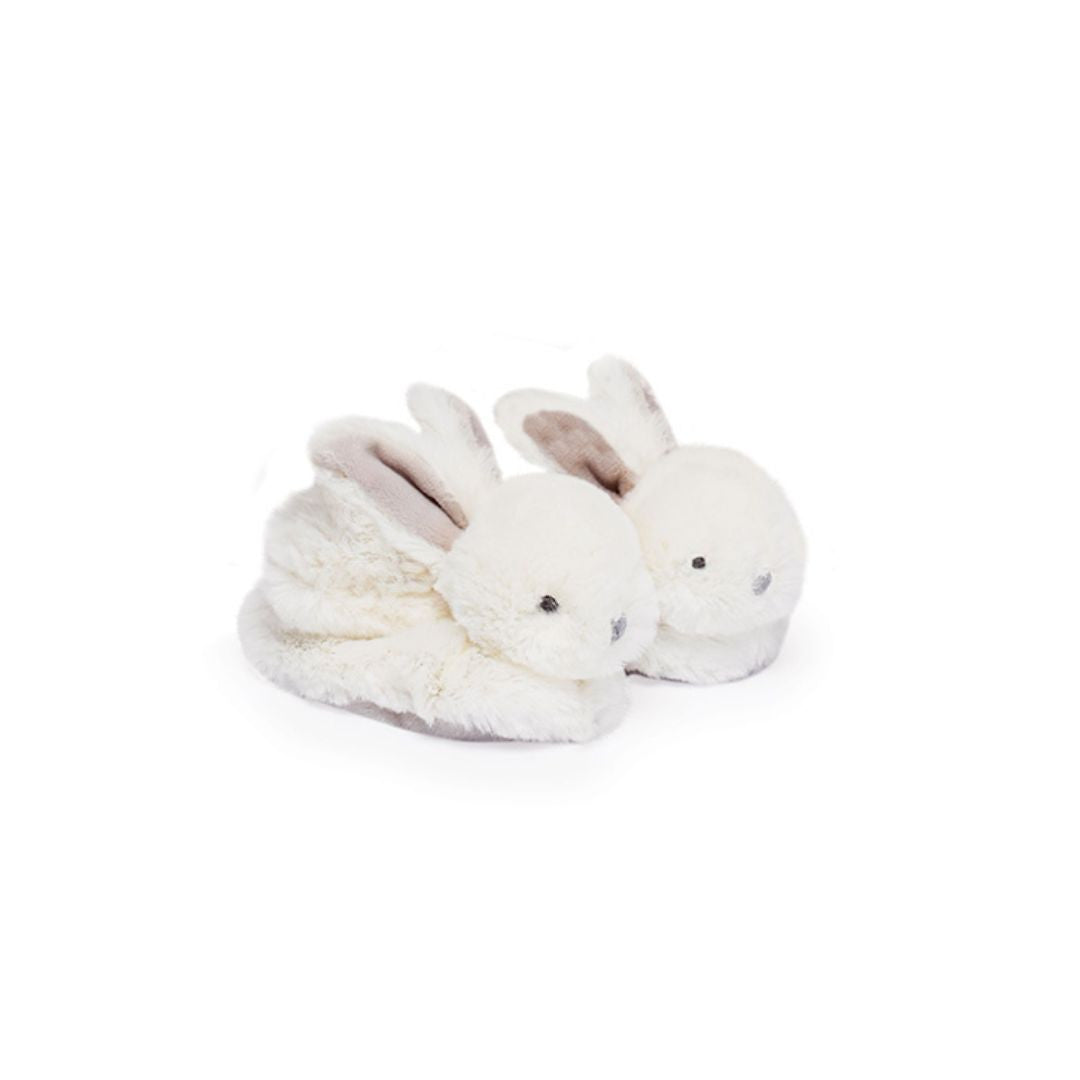 Doudou et Compagnie - Coffret cadeau naissance chaussons lapin taupe avec hochet - 0/6 mois
