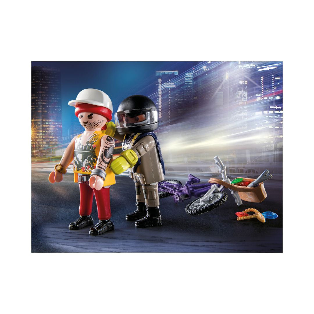 Playmobil - 71255 - Starter Pack Agent et voleur - Ville & Métiers - City Life - Les policiers