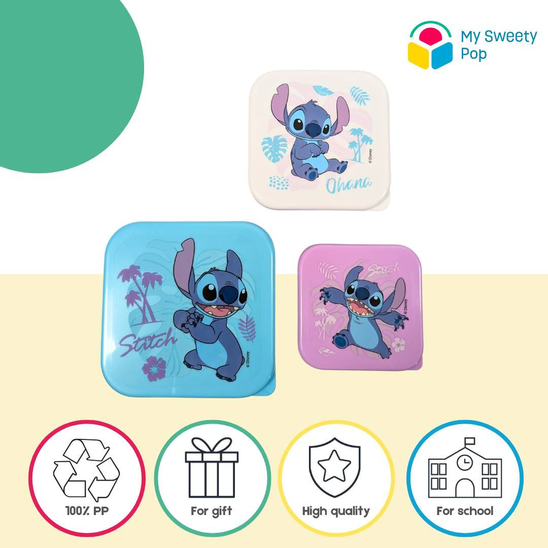 Lot de 3 boîtes à goûter Stitch (Violet/Blanc/Bleu)