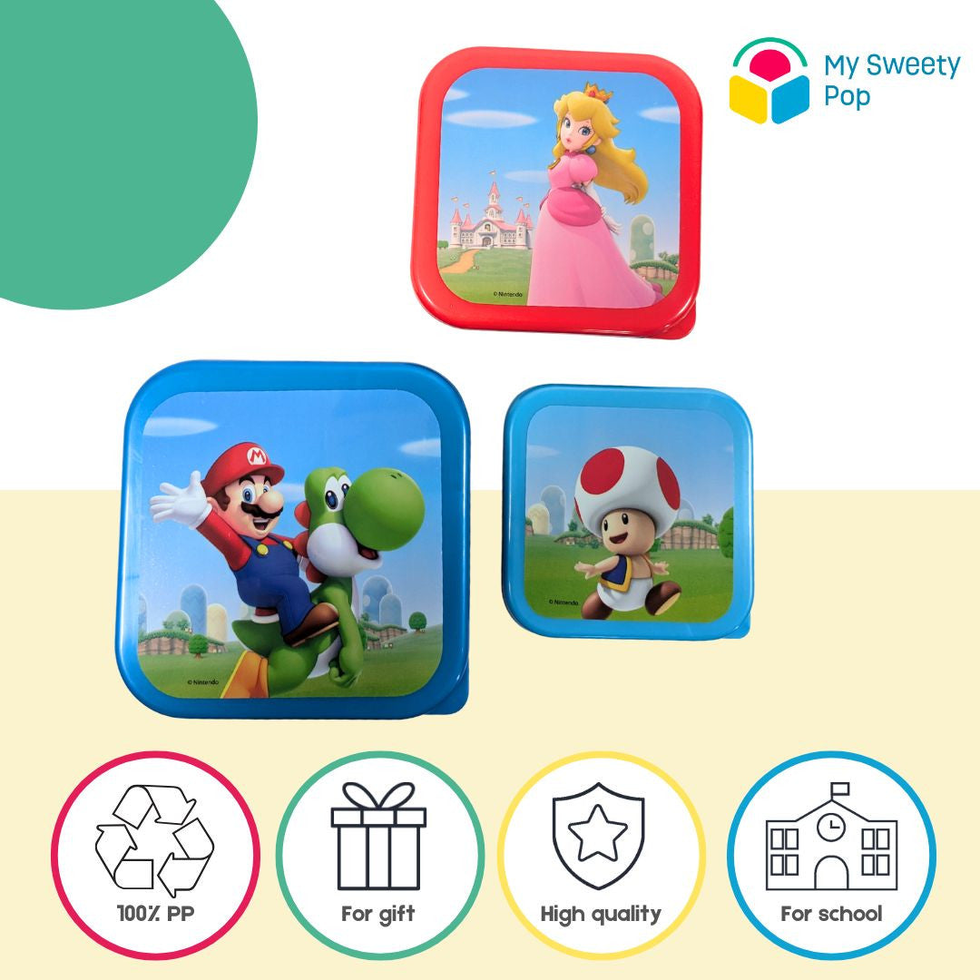Lot de 3 boîtes à goûter Super Mario (Rouge/Bleu clair/Bleu foncé)