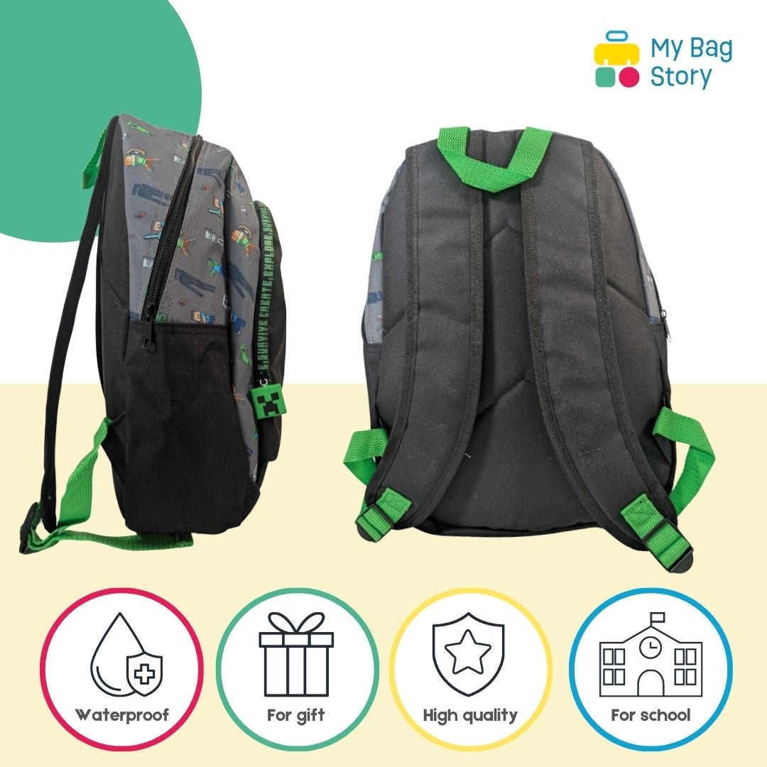 Mybagstory - Sac à dos Minecraft 2 compartiments (Noir Gris)