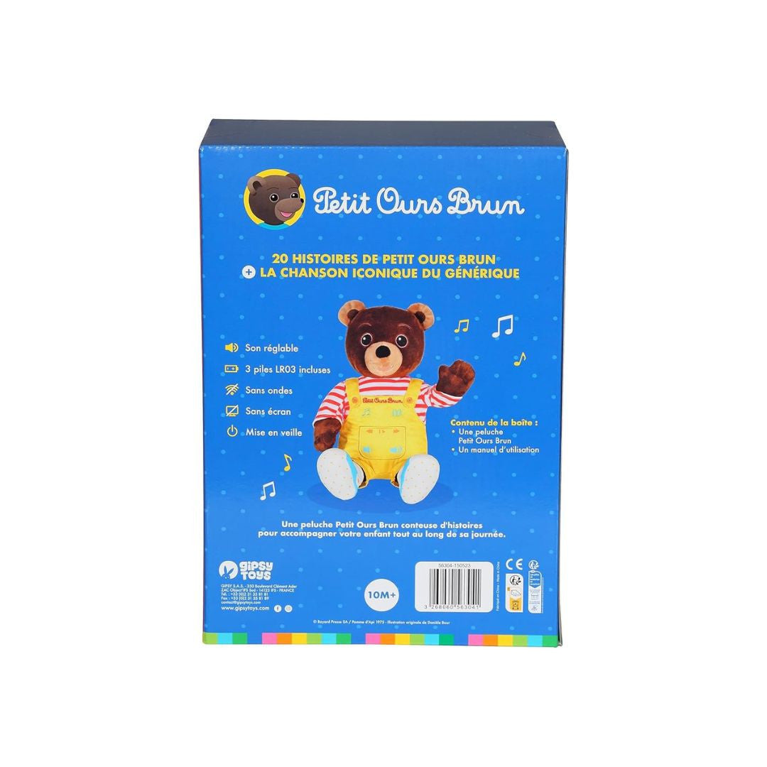 Gipsy Toys - Petit Ours Brun – Peluche musicale qui parle conteur d'Histoires - 28 cm (Marron Jaune Rouge)