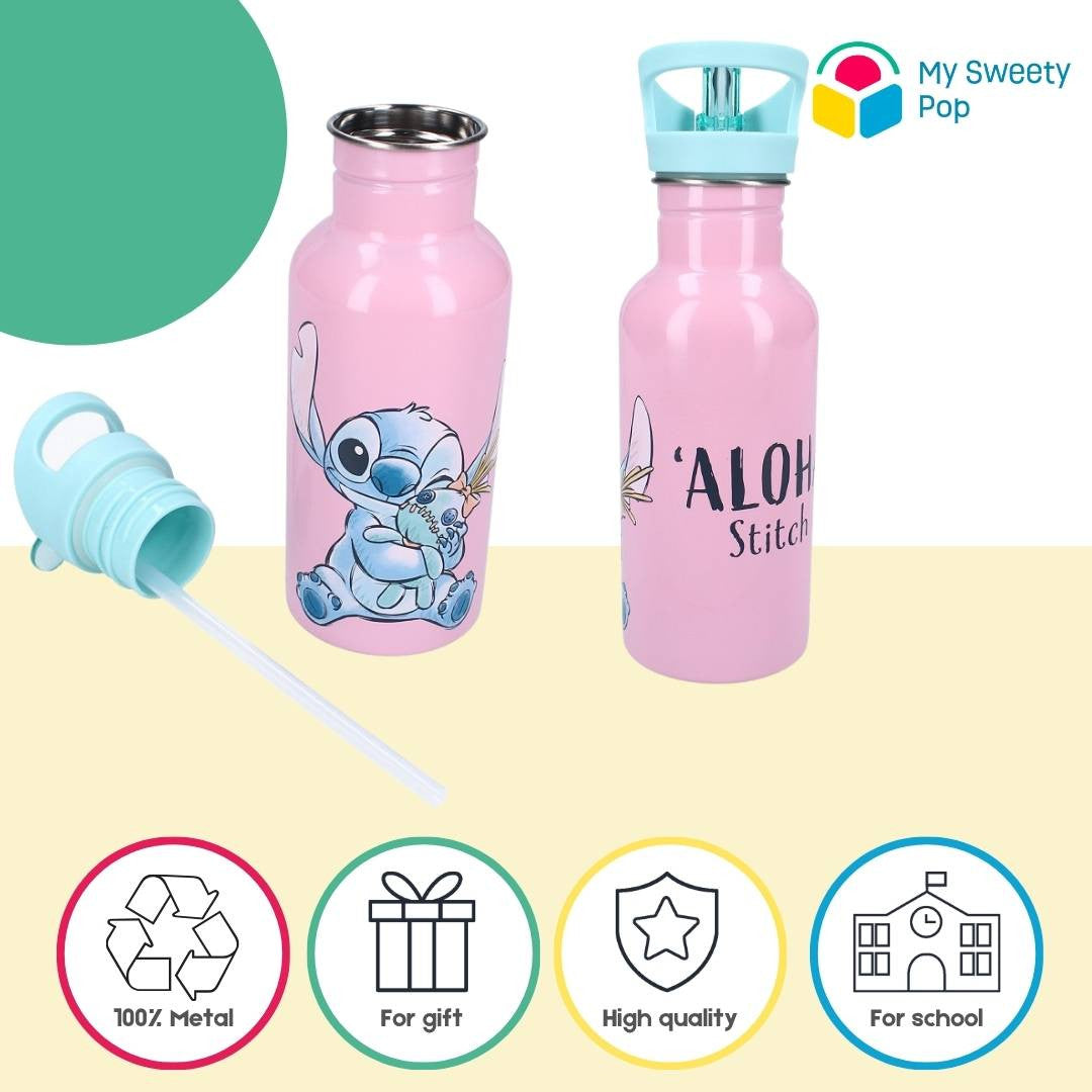 Gourde Stitch - Acier inoxidable - 500ml - 22 cm - Rose/Bleu