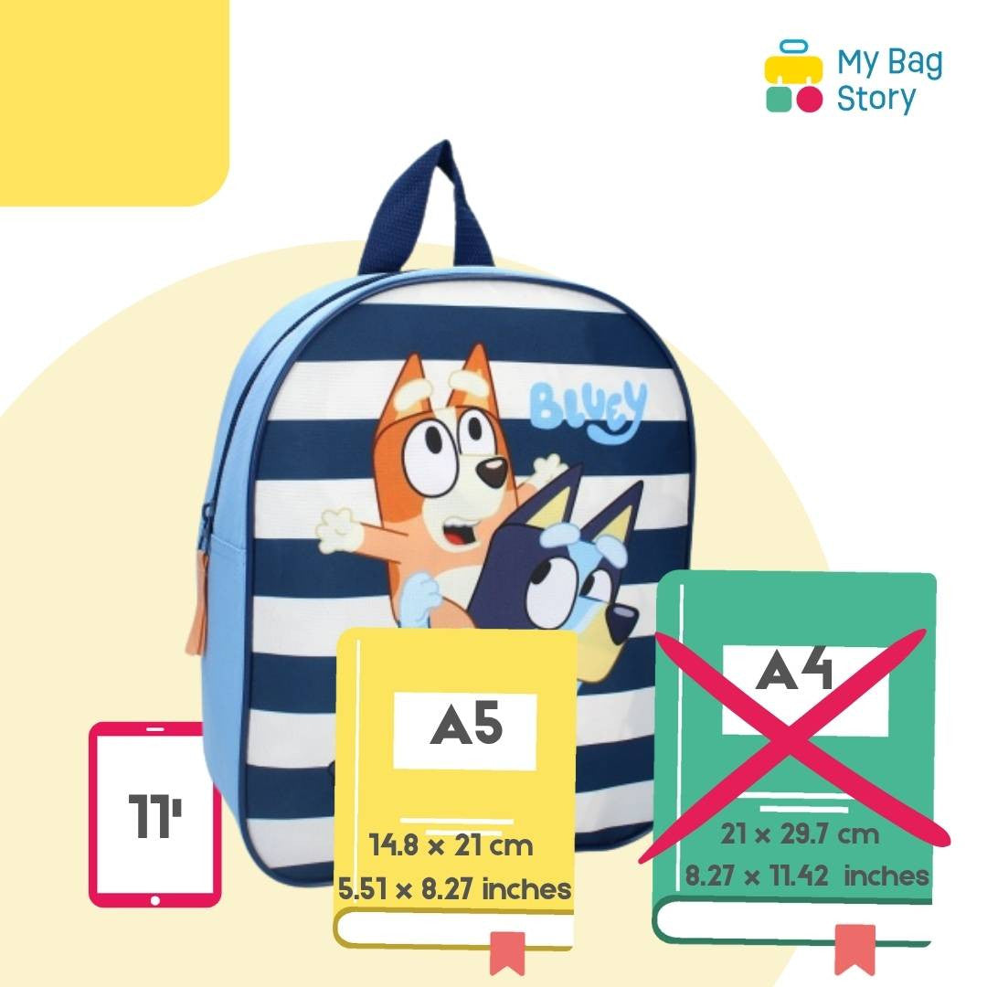 Mybagstory - Sac à dos Bluey - 1 poche- Bleu rayé - 29 cm