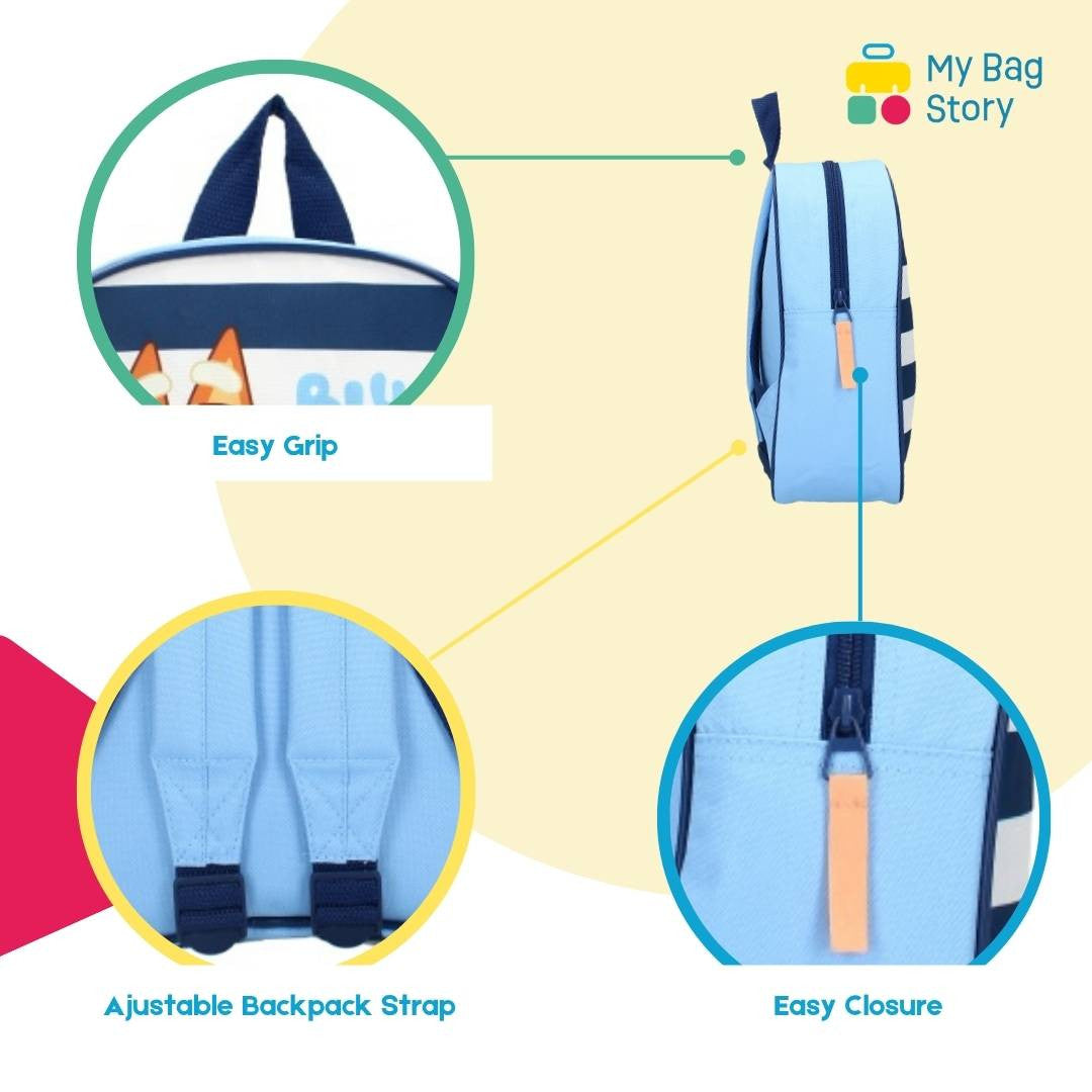 Mybagstory - Sac à dos Bluey - 1 poche- Bleu rayé - 29 cm