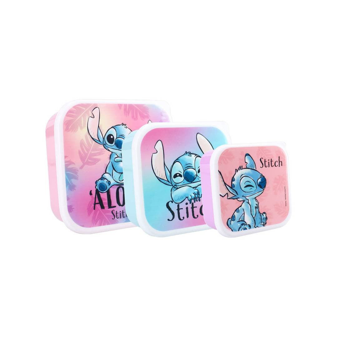 Lot de 3 boîtes à goûter Stitch - Rose/Violet/Bleu