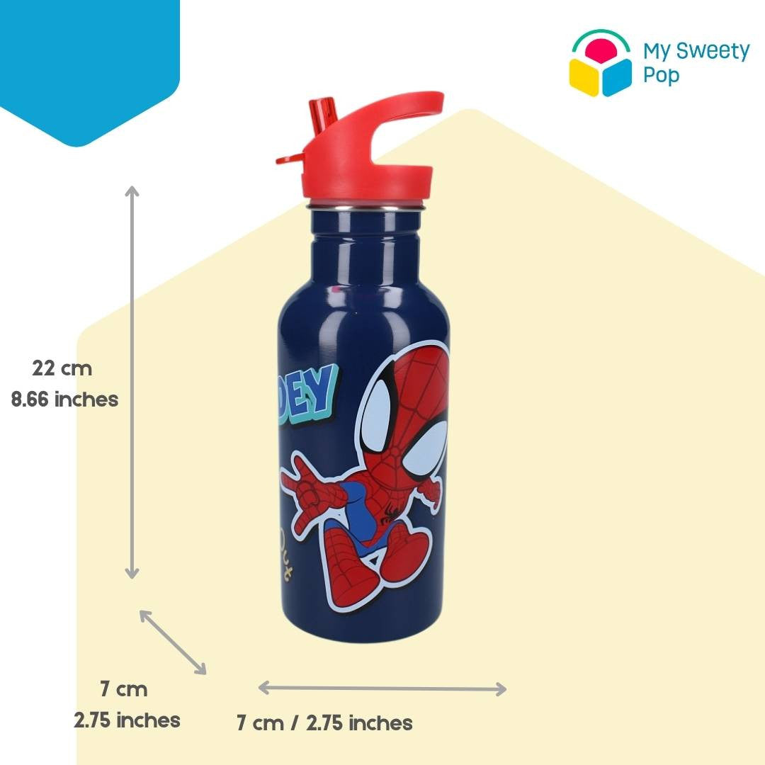 Gourde avec paille Spidey - 500 ml - 22 cm - Acier Inoxydable - Bleu/Rouge