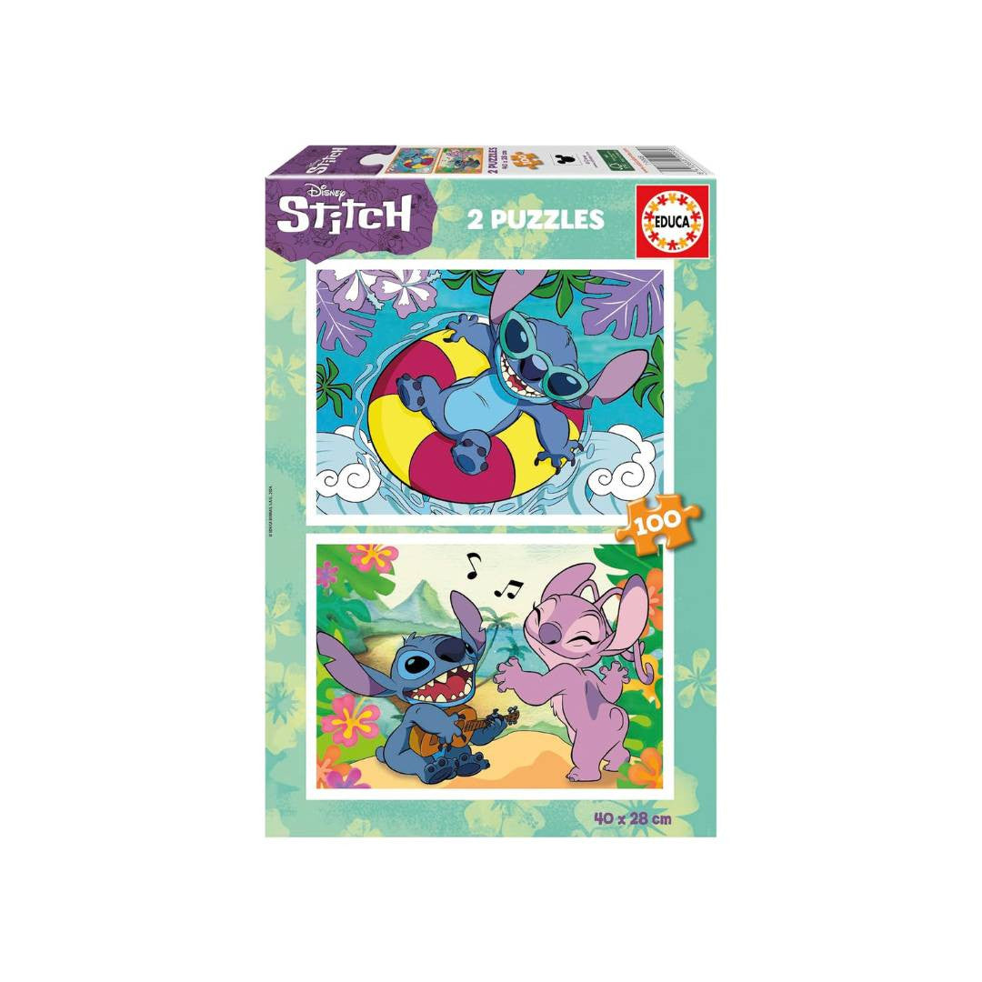 Educa – Ensemble de 2 Puzzles Enfants 100 Pièces Disney Stitch - 40 x 28 cm