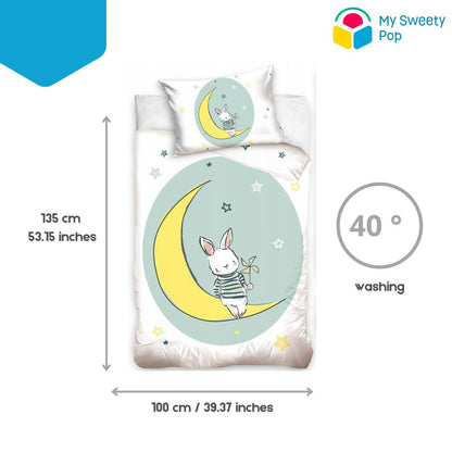 Parure de Lit Enfant 2 Pièces Réversible Lapin – 100% Coton