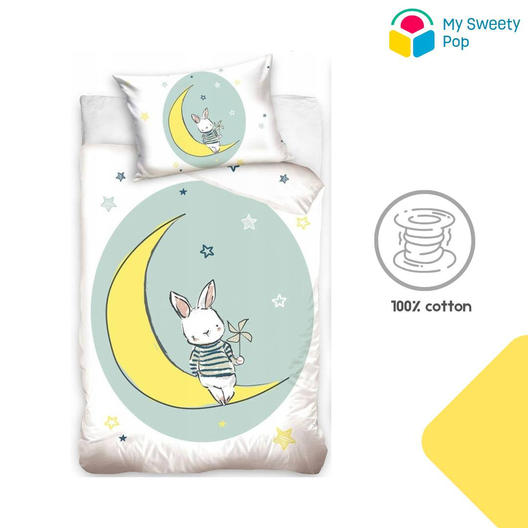 Parure de Lit Enfant 2 Pièces Réversible Lapin – 100% Coton