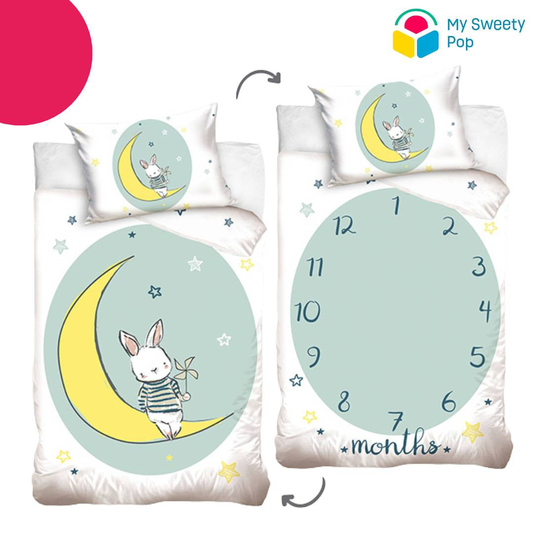 Parure de Lit Enfant 2 Pièces Réversible Lapin – 100% Coton