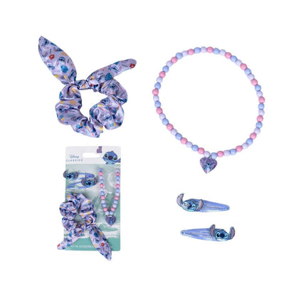 Set Accessoires Fille Disney Stitch – Chouchou, 2 Barrettes et Collier