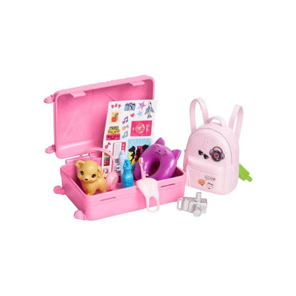 Barbie – Coffret Voyage Malibu – Poupée avec Valise Rose, Chiot et 10+ Accessoires