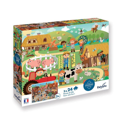 Sentosphère - Puzzle 2x24 pièces - Ferme et ville