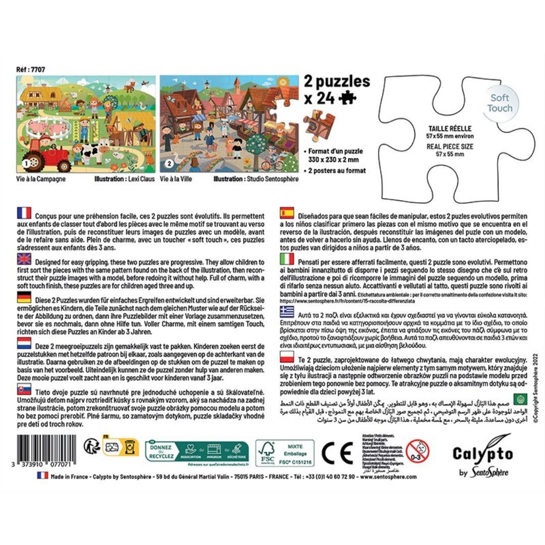 Sentosphère - Puzzle 2x24 pièces - Ferme et ville