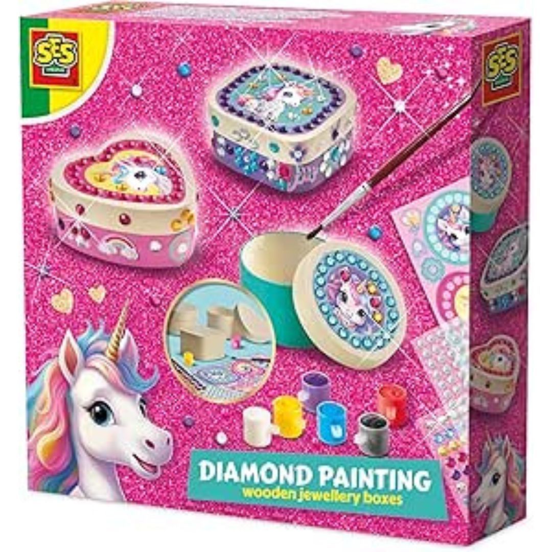 SES Creative - Unicorn - Boîtes à bijoux en bois et mosaïque de diamants
