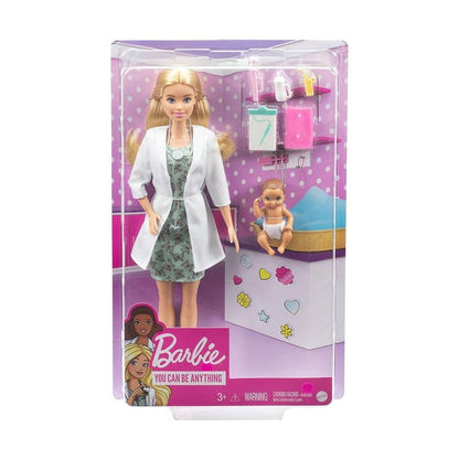 Barbie Métiers – Coffret Pédiatre avec Poupée Blonde, Bébé & Accessoires