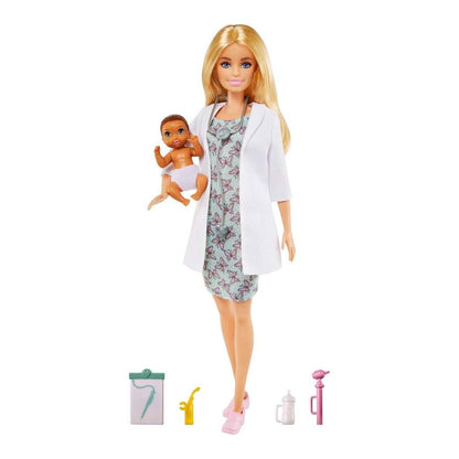 Barbie Métiers – Coffret Pédiatre avec Poupée Blonde, Bébé & Accessoires
