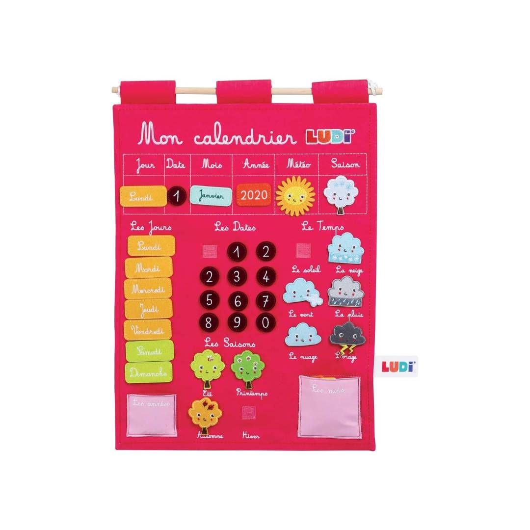 Ludi - Calendrier Éducatif Rose en Tissu Brodé