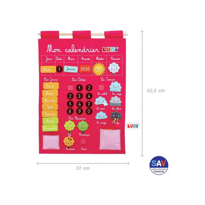 Ludi - Calendrier Éducatif Rose en Tissu Brodé
