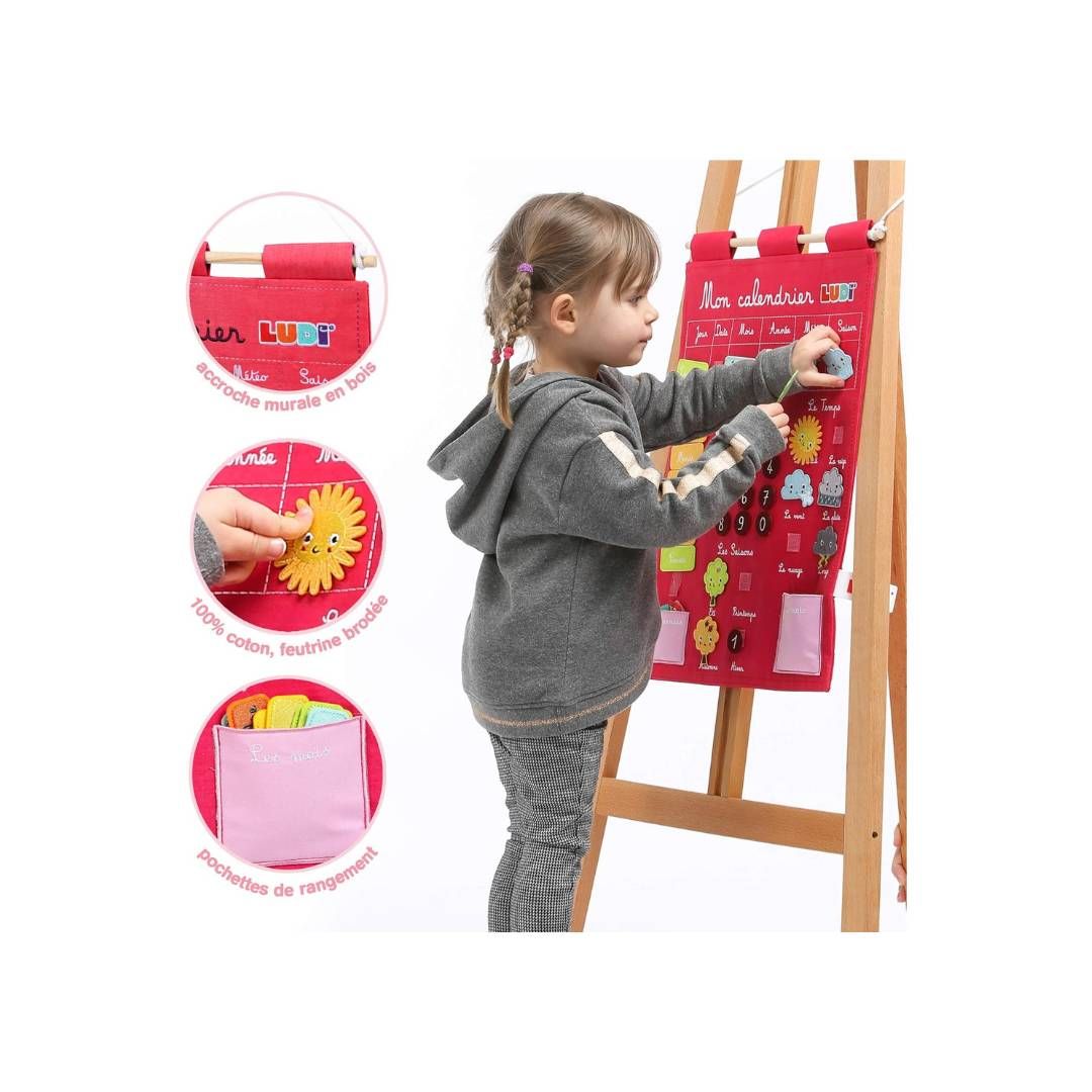 Ludi - Calendrier Éducatif Rose en Tissu Brodé