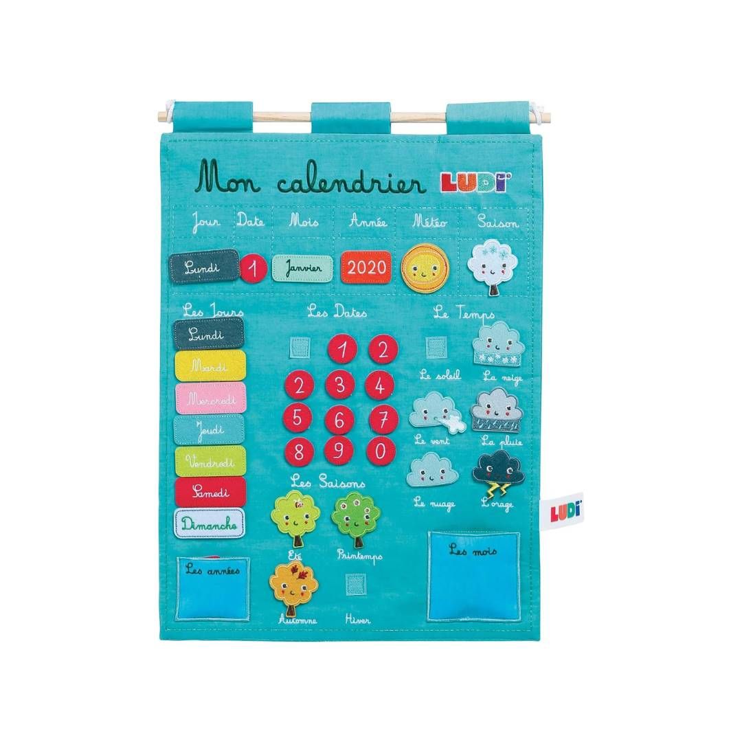 Ludi - Calendrier Éducatif Bleu en Tissu Brodé