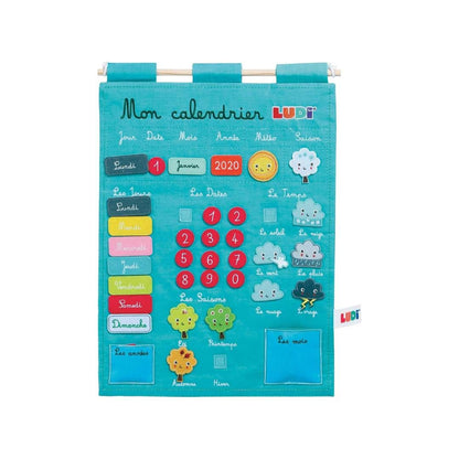 Ludi - Calendrier Éducatif Bleu en Tissu Brodé