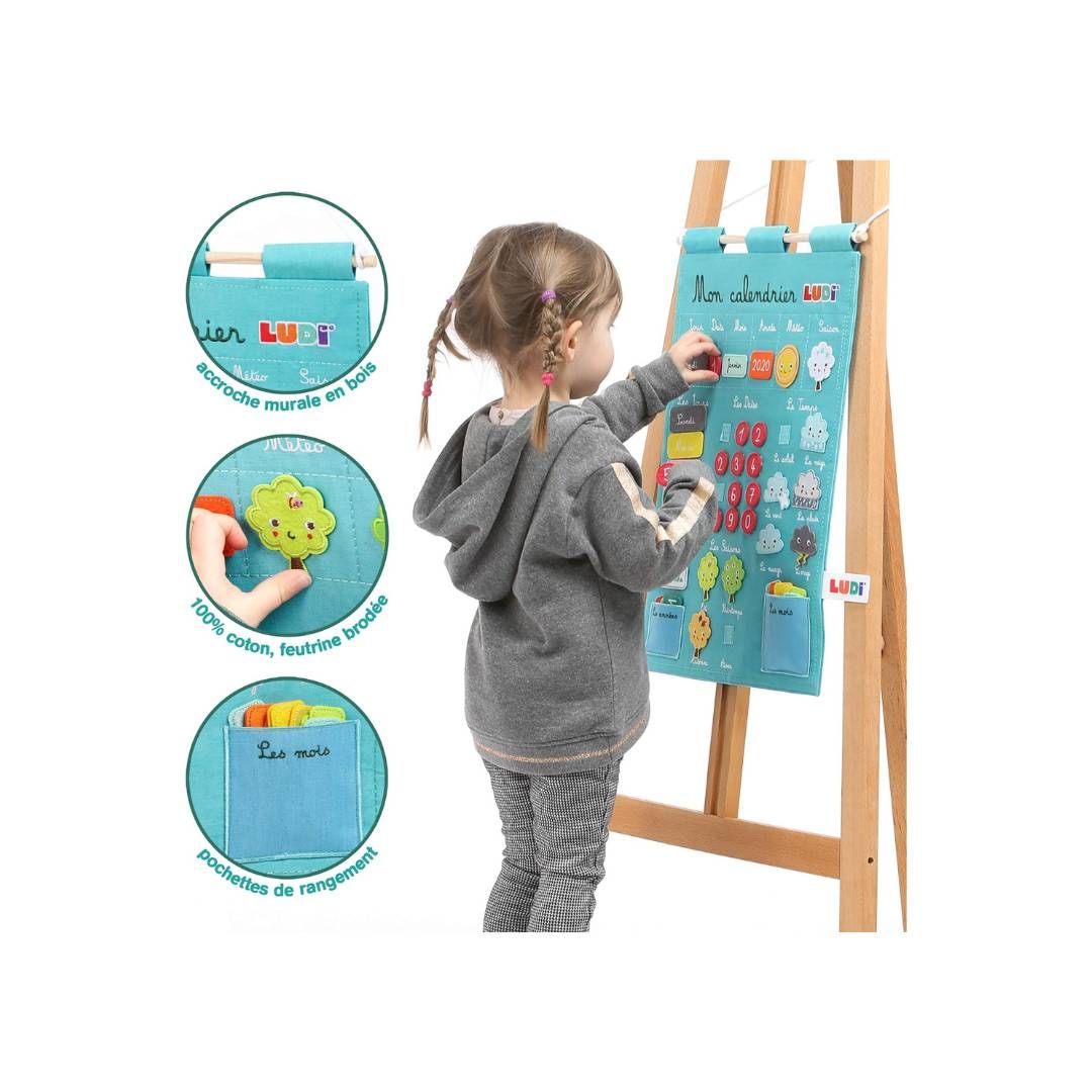 Ludi - Calendrier Éducatif Bleu en Tissu Brodé