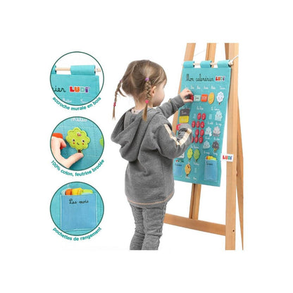 Ludi - Calendrier Éducatif Bleu en Tissu Brodé