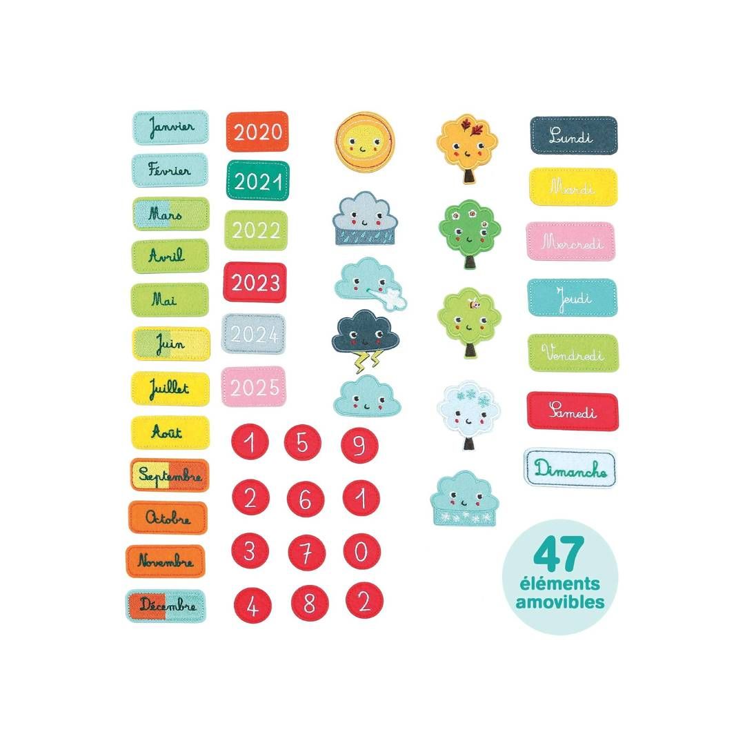 Ludi - Calendrier Éducatif Bleu en Tissu Brodé