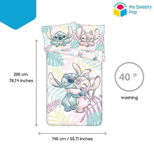 My Sweety Pop – Parure de lit Enfant feuilles Stitch & Angel 2 pièces – 140x200 cm + 60x80 cm
