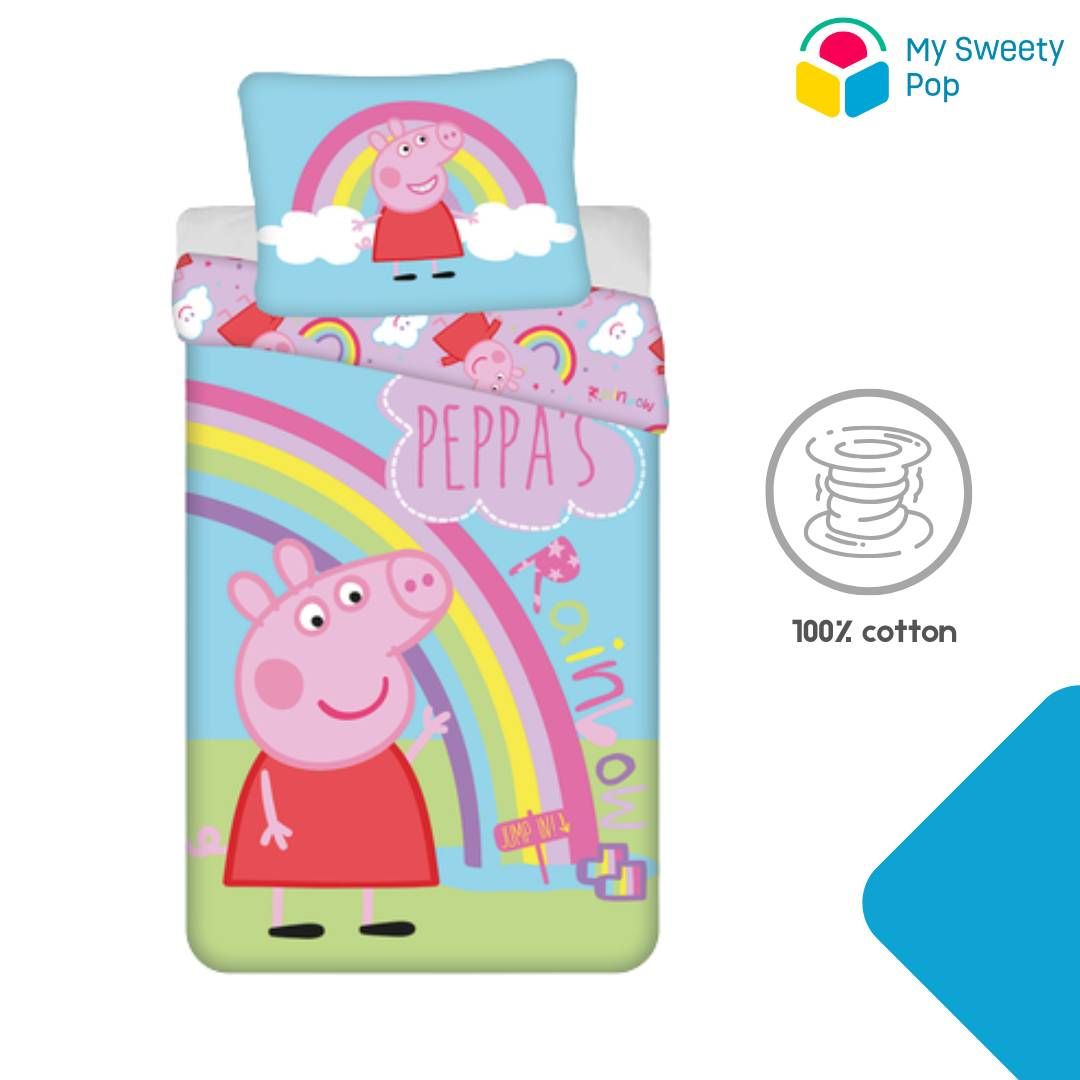 My Sweety Pop - Parure de Lit Bébé Peppa Pig – Housse de Couette Réversible 140x200 cm – Taie 70x90 cm