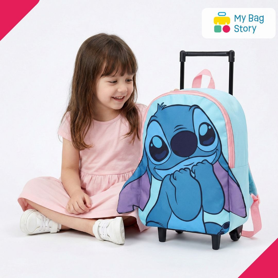 Mybagstory - Sac à Dos Trolley Stitch 3D Bleu et Rose - 33 cm
