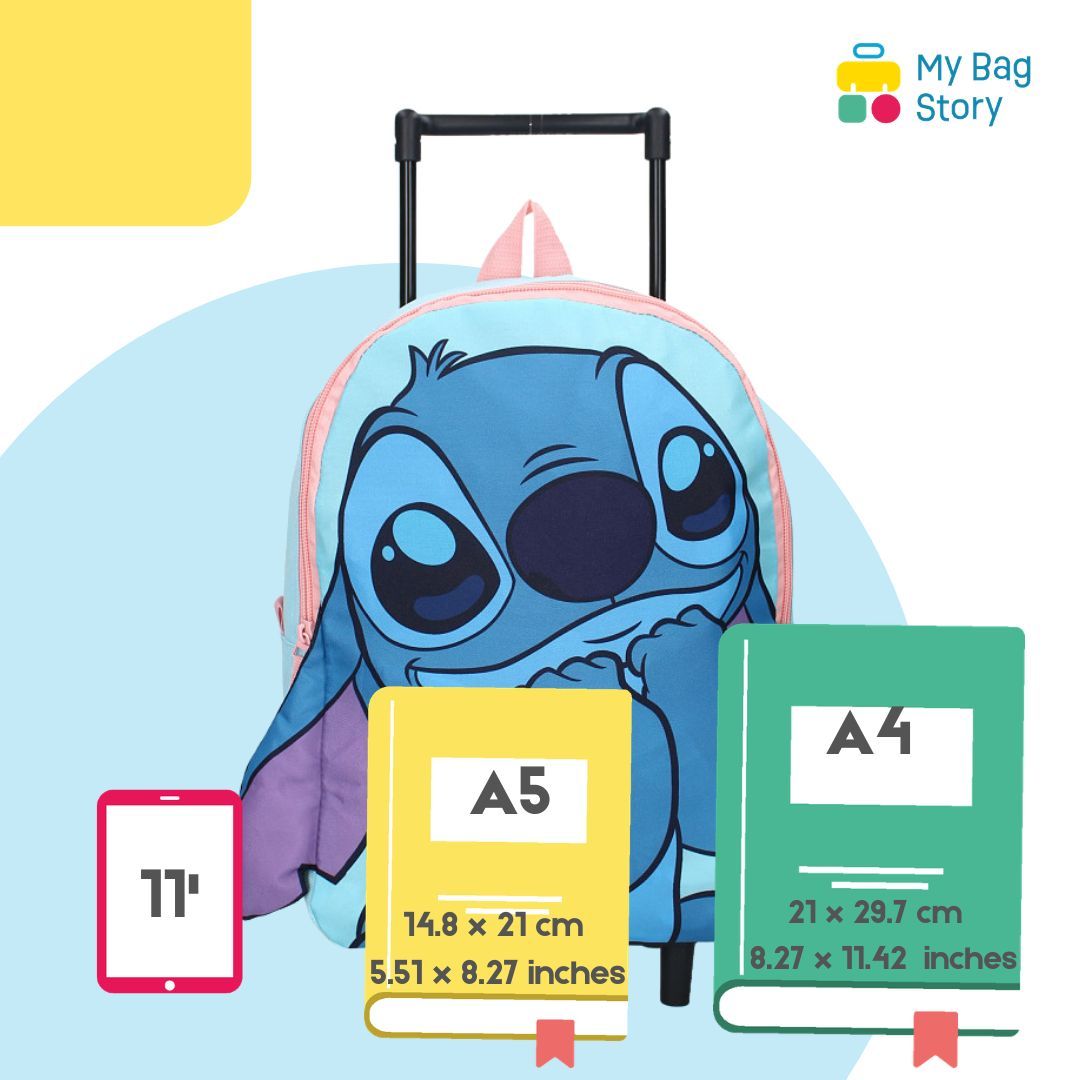 Mybagstory - Sac à Dos Trolley Stitch 3D Bleu et Rose - 33 cm