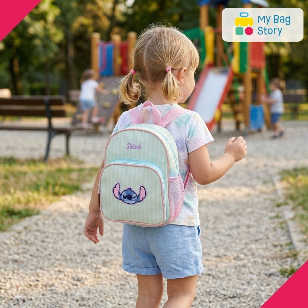 Mybagstory - Sac à Dos Lilo et Stitch à Rayures Bleu Blanc - 29 cm