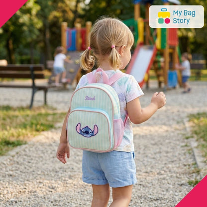 Mybagstory - Sac à Dos Lilo et Stitch à Rayures Bleu Blanc - 29 cm