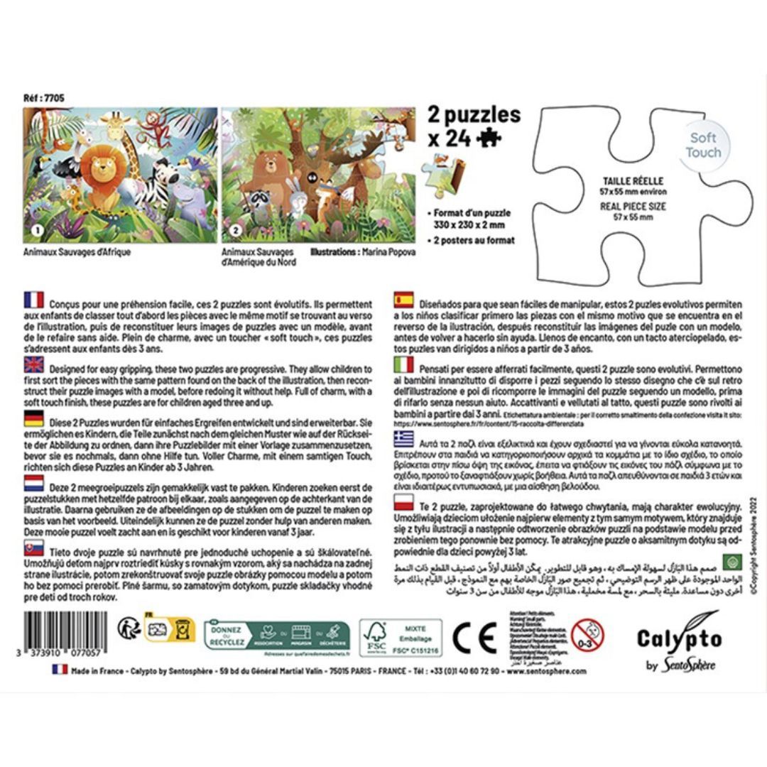 Sentosphère - Puzzle 2 x 24 pièces - Animaux Sauvages