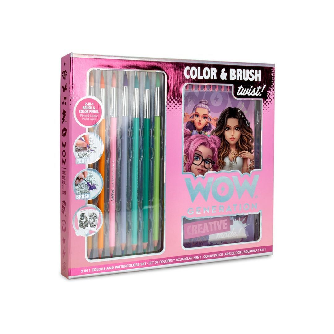 WOW Generation – Kit 2 en 1 Couleurs & Aquarelles avec Pinceau pour Enfants
