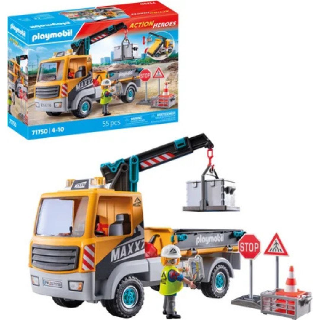 Playmobil 71750 - Camion de chantier avec grue, ouvrier