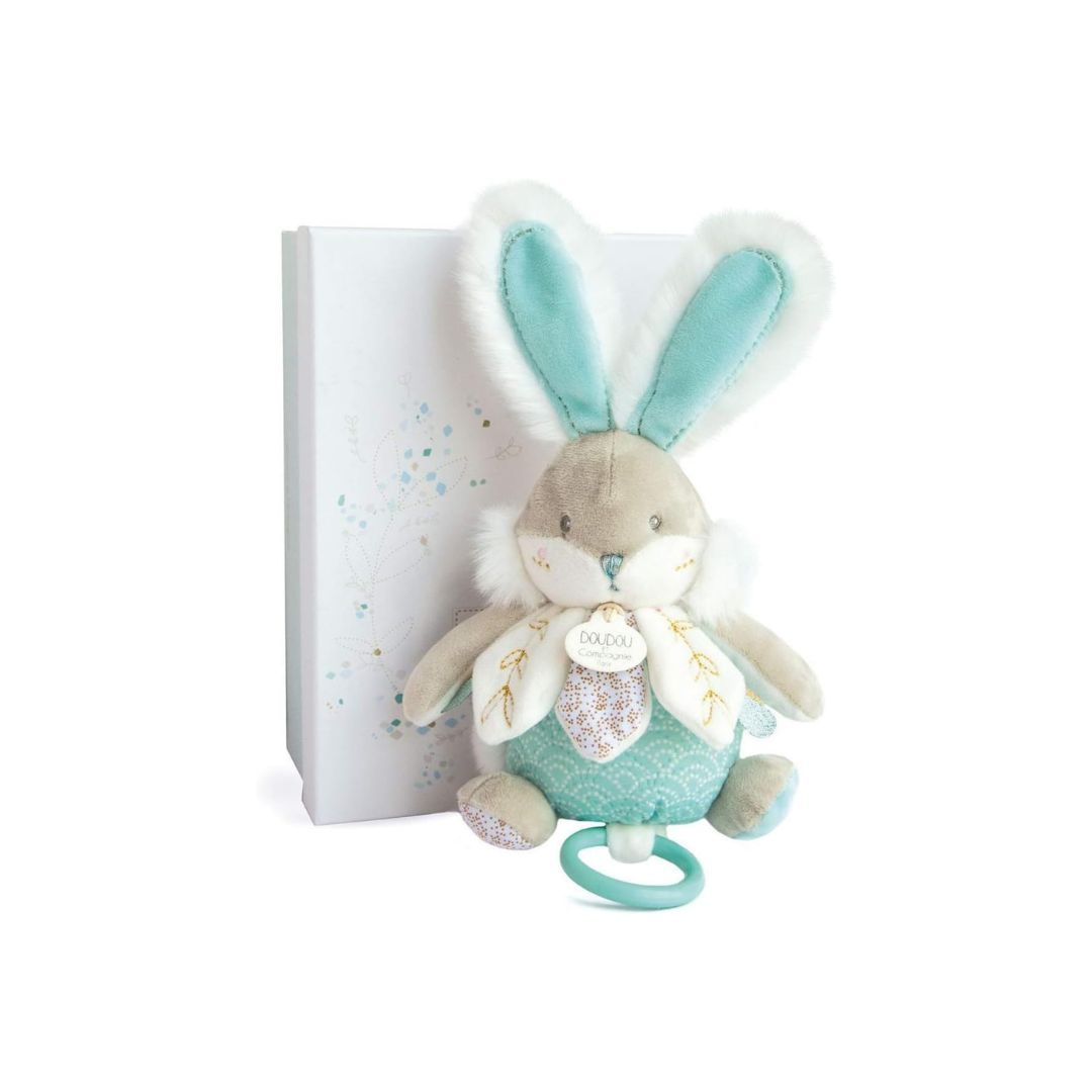 Doudou et Compagnie- Peluche Musicale Lapin Vert Amande