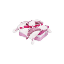 Doudou et Compagnie– Doudou plat Lapin Cerise rose et blanc 17 cm