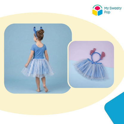 My Sweety Pop - Déguisement Stitch - Jupe en Tulle Bleu et Serre-tête Oreilles Peluche