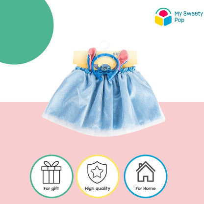 My Sweety Pop - Déguisement Stitch - Jupe en Tulle Bleu et Serre-tête Oreilles Peluche