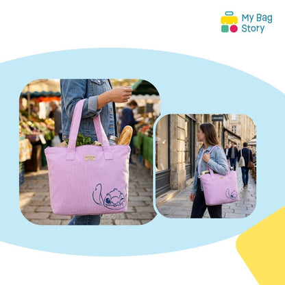 Mybagstory - Sac shopping Stitch Rose en Velours Côtelé - 48 cm