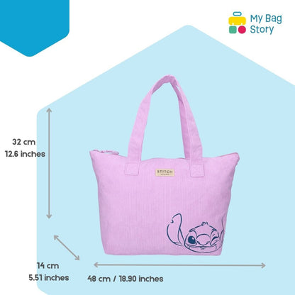 Mybagstory - Sac shopping Stitch Rose en Velours Côtelé - 48 cm