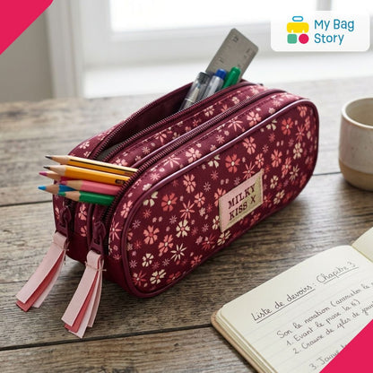 Mybagstory - Trousse scolaire florale rose