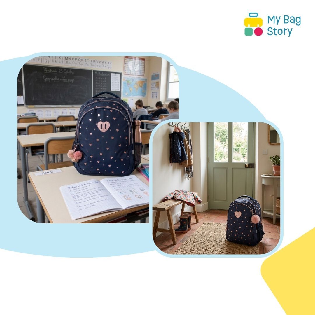 Mybagstory - Sac à dos bleu à cœurs